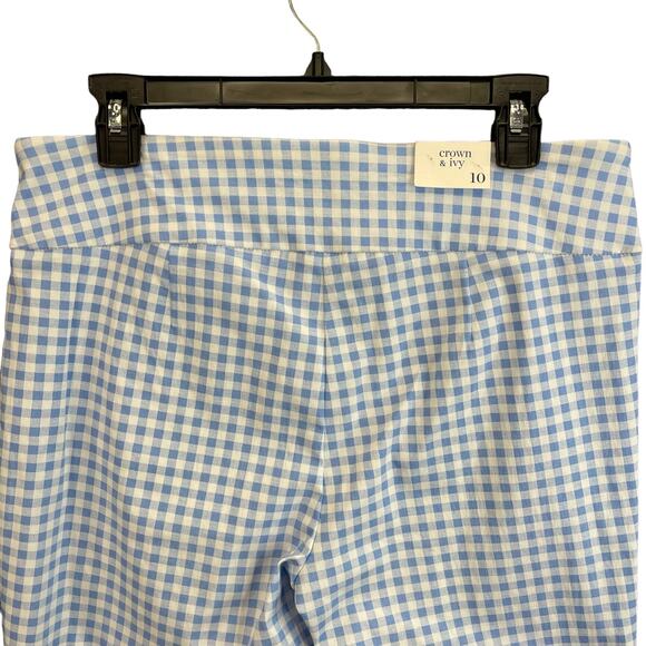 Crown & Ivy Crop Pants Size 10 Checkered Blue and White - Picture 2 of 12